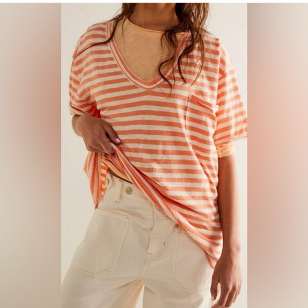 Free People We The Free All I Need Tee Oversized Retro 90s XS Grapefruit Seltzer